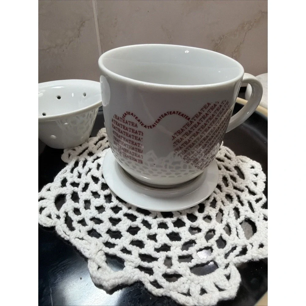 The Toscany Collection Tea Bag Design Tea Mug w/Tea Strainer & Cover-Coaster